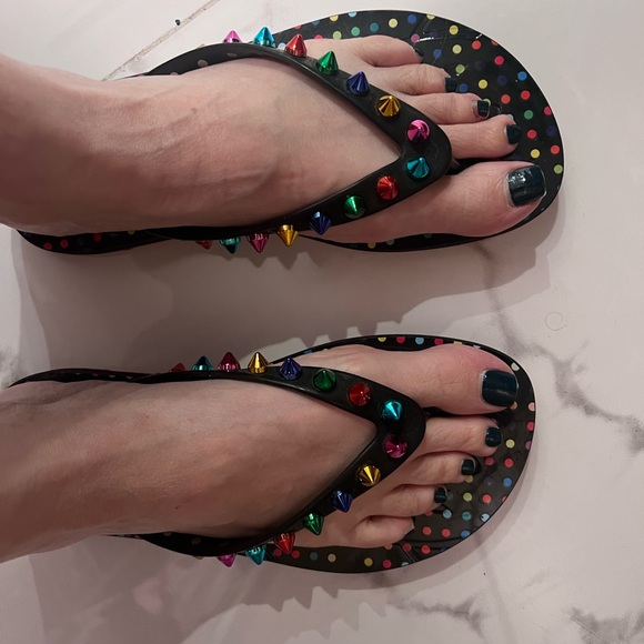 Christian Louboutin Rubber Spike Loubi Donna Flip Flop Black/Multicolor.37. Used - Picture 4 of 9
